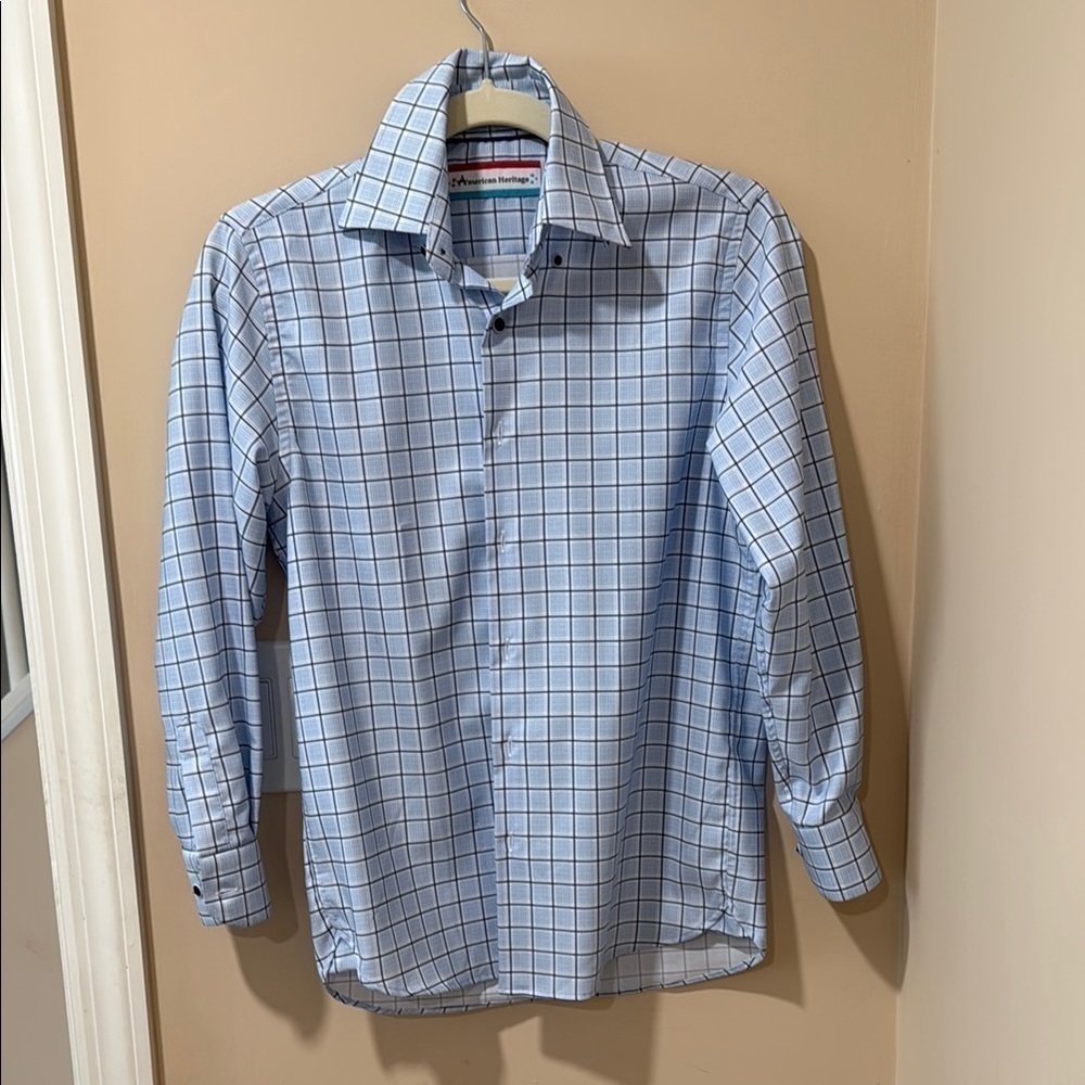 American Heritage Boys Blue Checkered Dress Shirt